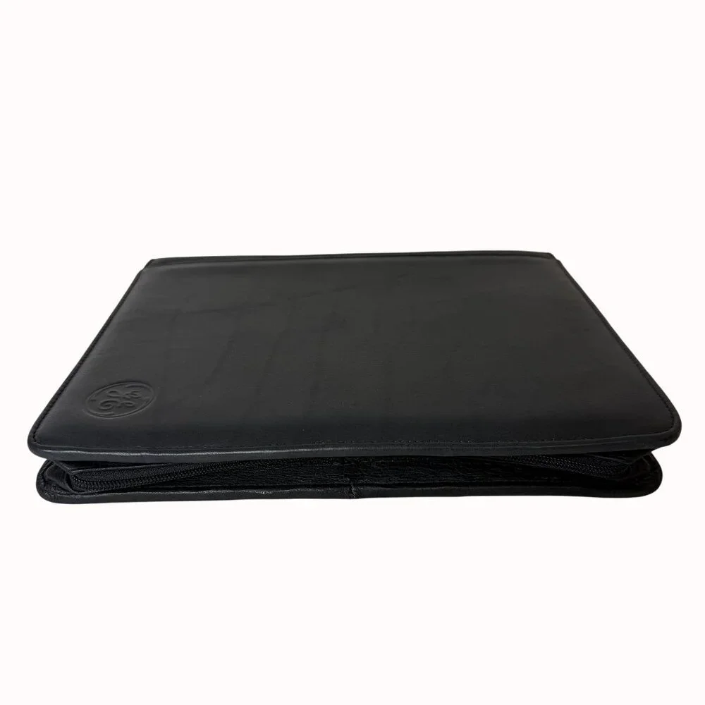 Canyon Outback Pebbled Leather Portfolio Zippered 3 Ring Binder Black GE Embosse